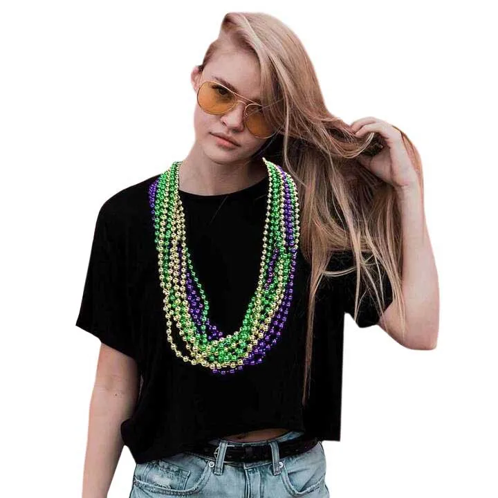 12pcs Mardi Gras Color Beaded Necklaces