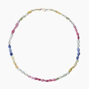 14K Multi Oval Sapphire Bead Necklace