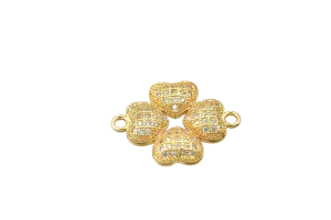 18K Gold Filled Look, Flower Heart Charm with Clear CZ, Micro Pave Rhinestone Connector for Jewelry Making