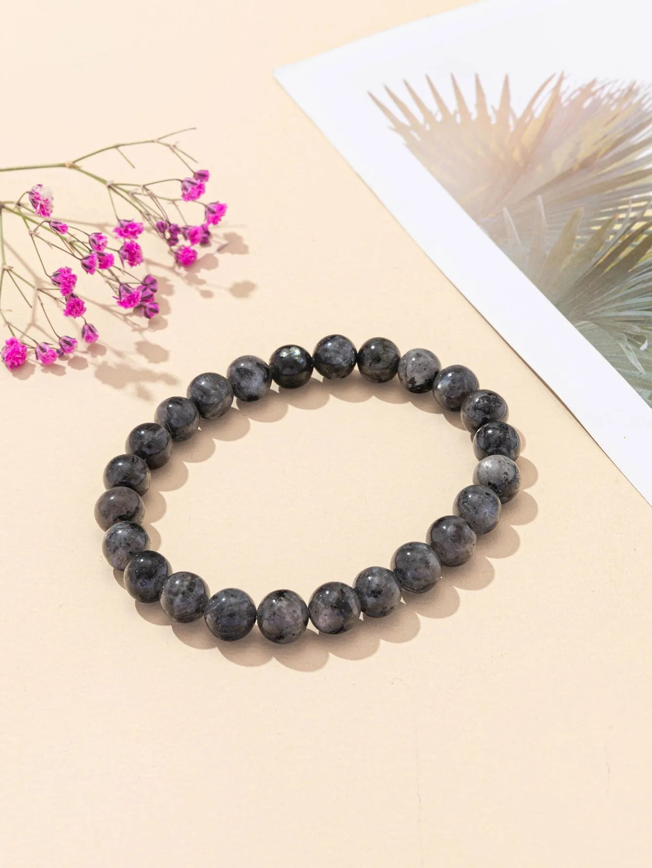 1pc Graphite Grey Beaded Bracelet Boho Crafted Creative Beads Design Stretchy