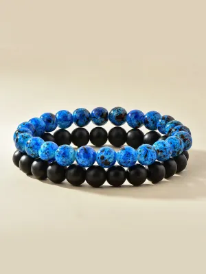 2pcs Blue Splash Beaded Bracelet Stackable Stretch Bracelets Creative Beads