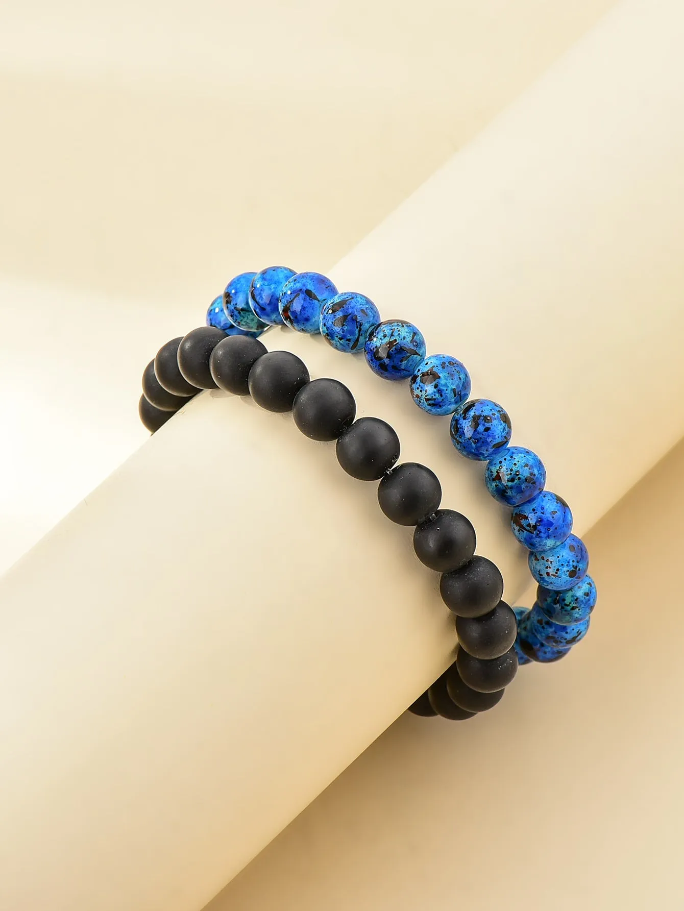 2pcs Blue Splash Beaded Bracelet Stackable Stretch Bracelets Creative Beads