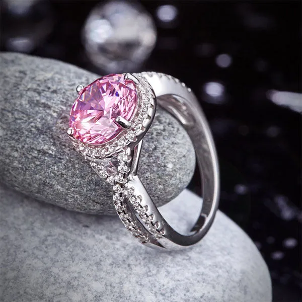 3 Carat Fancy Pink Created Diamond 925 Sterling Silver Wedding Engagement Luxury Ring Promise Anniversary XFR8242