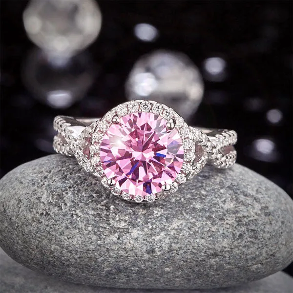 3 Carat Fancy Pink Created Diamond 925 Sterling Silver Wedding Engagement Luxury Ring Promise Anniversary XFR8242