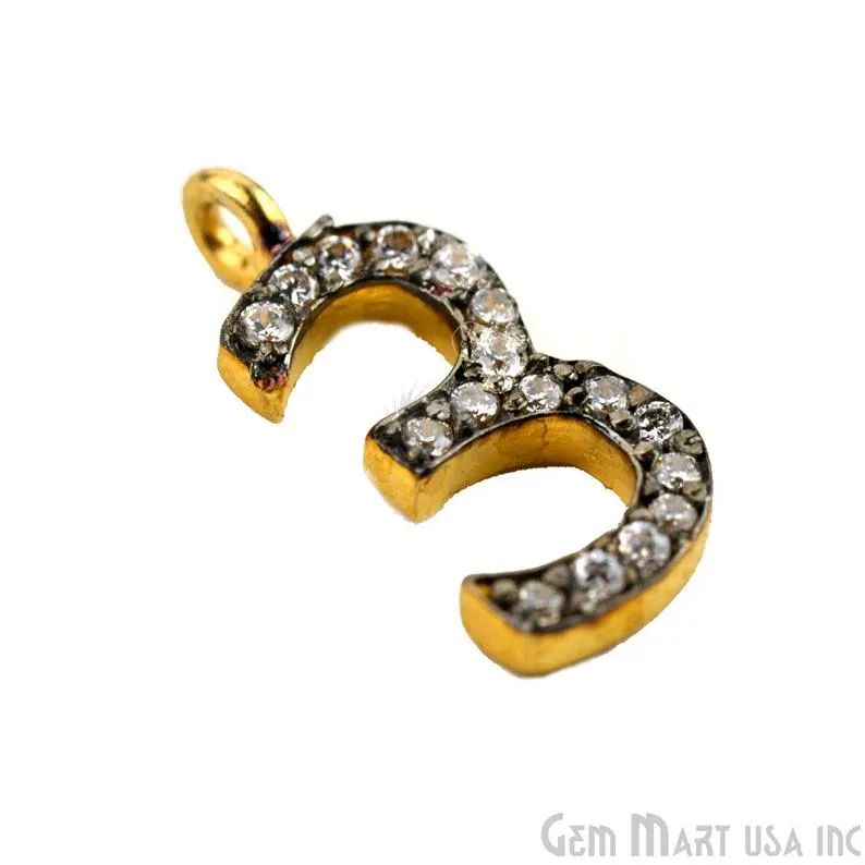 '3' Numbering CZ Pave Gold Vermeil Charm for Bracelet & Pendants