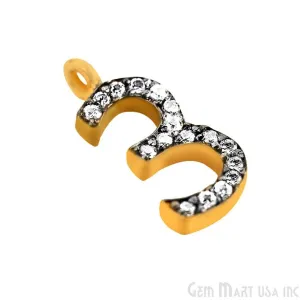 '3' Numbering CZ Pave Gold Vermeil Charm for Bracelet & Pendants