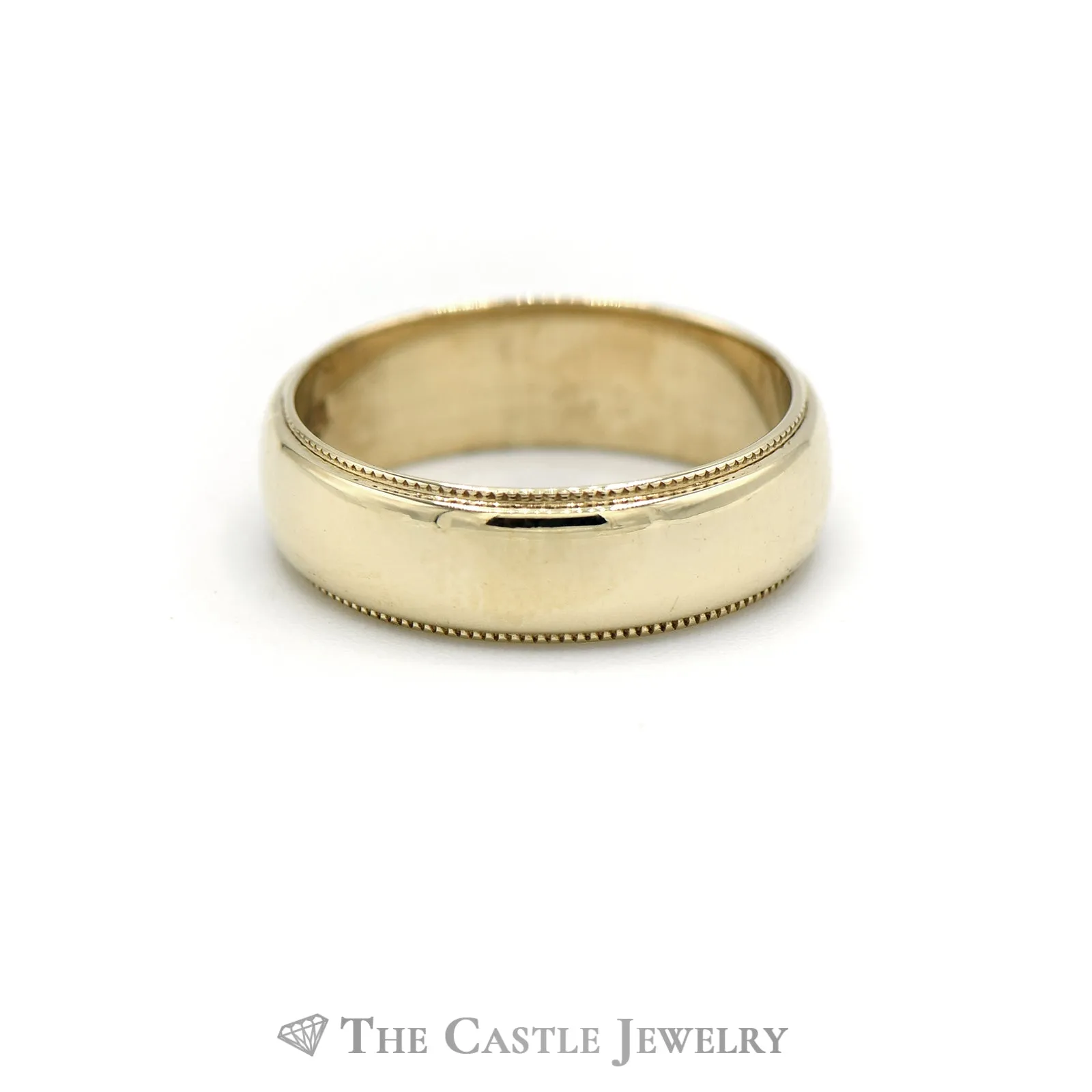 5.5mm 14k Yellow Gold Wedding Band with Beaded Edges