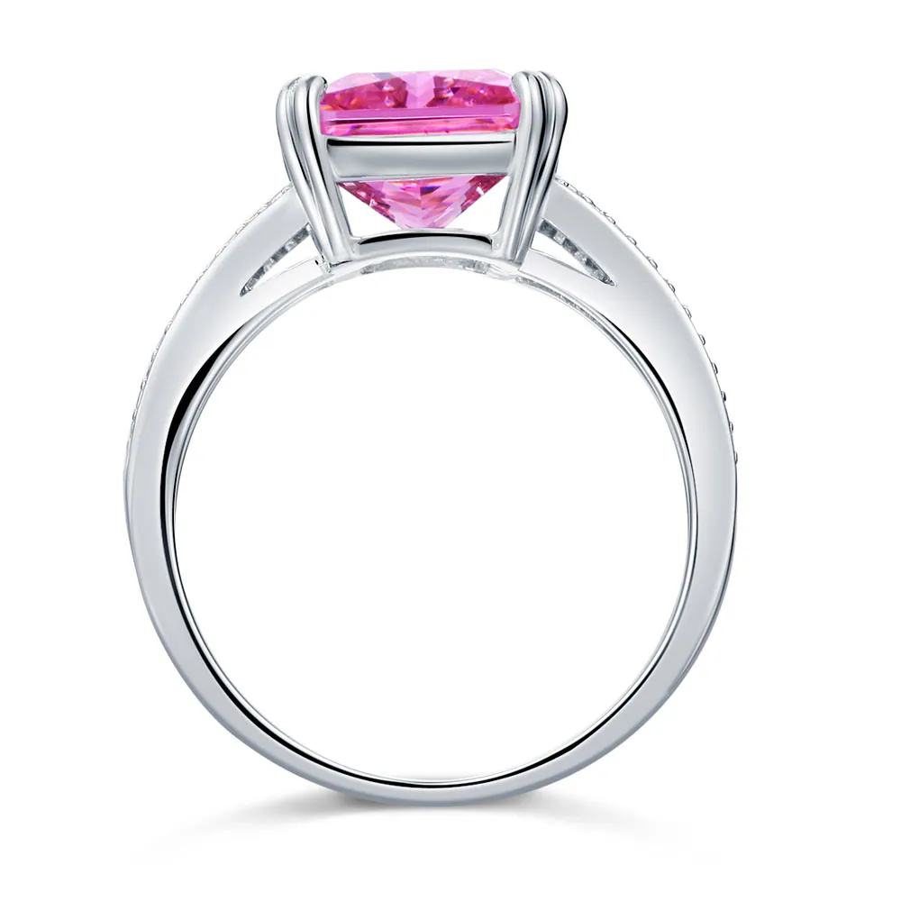 925 Sterling Silver Luxury Ring 6 Carat Fancy Pink Created Diamond Radiant Cut XFR8153