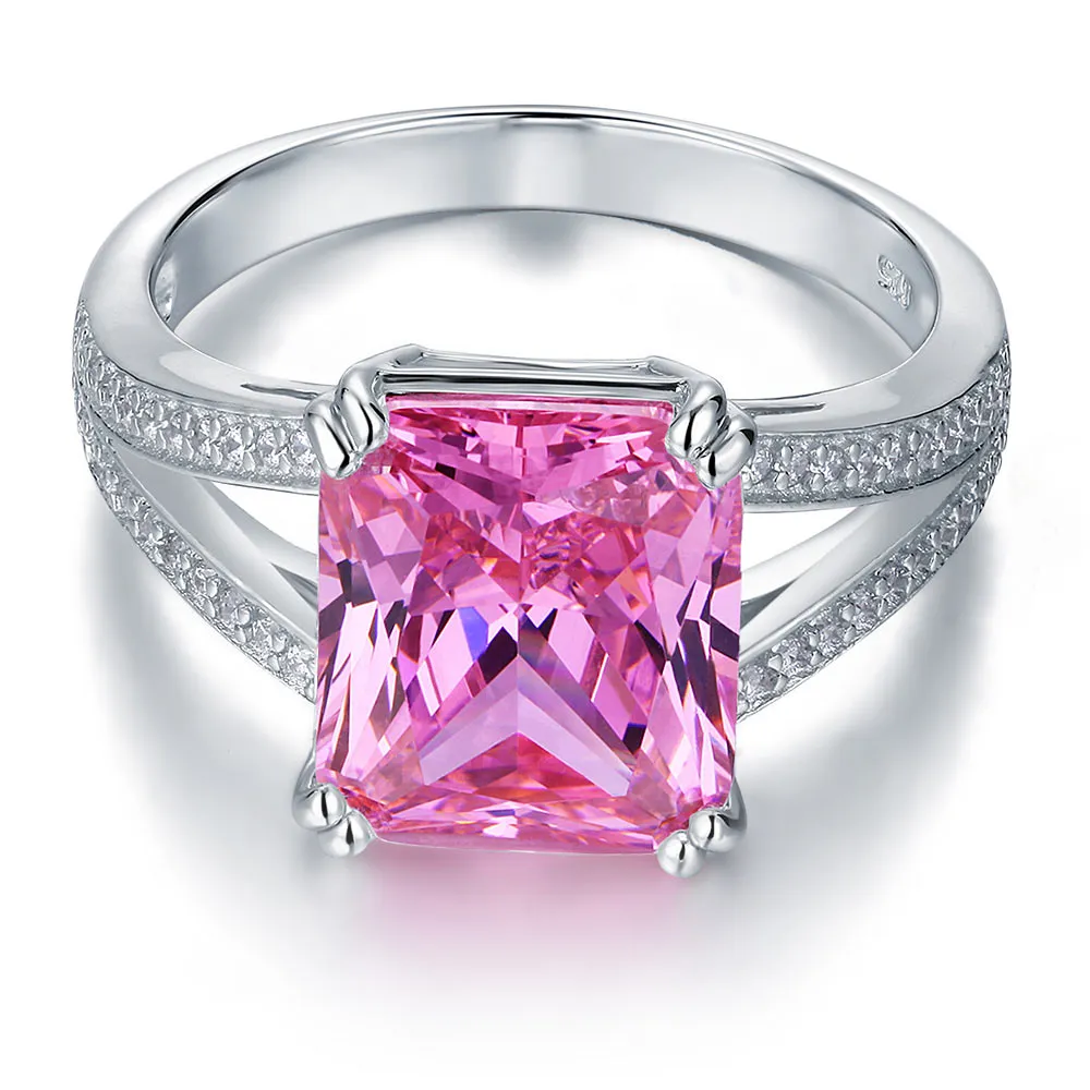 925 Sterling Silver Luxury Ring 6 Carat Fancy Pink Created Diamond Radiant Cut XFR8153