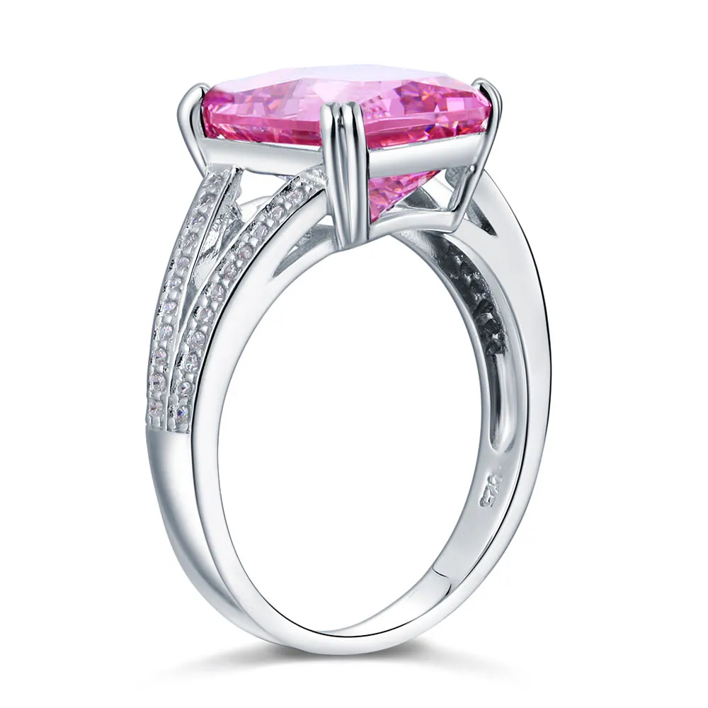 925 Sterling Silver Luxury Ring 6 Carat Fancy Pink Created Diamond Radiant Cut XFR8153