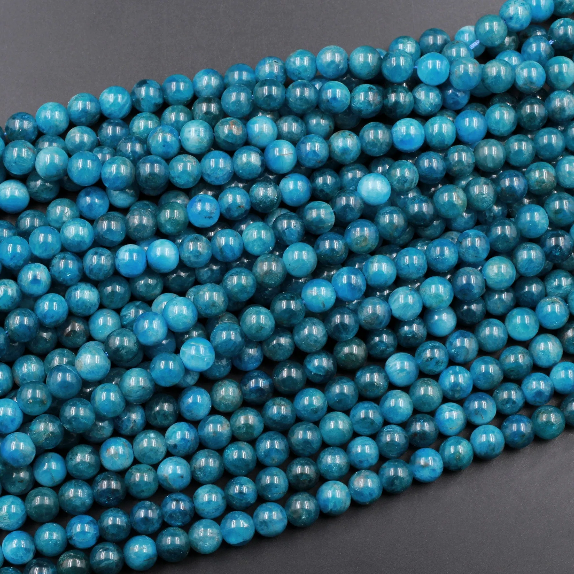 AA Natural Teal Blue Apatite 4mm 6mm  8mm 10mm Round Beads15.5" Strand