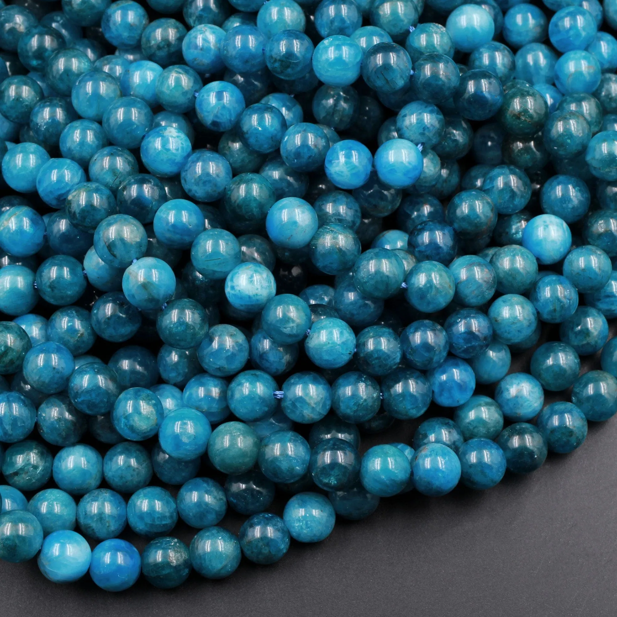 AA Natural Teal Blue Apatite 4mm 6mm  8mm 10mm Round Beads15.5" Strand