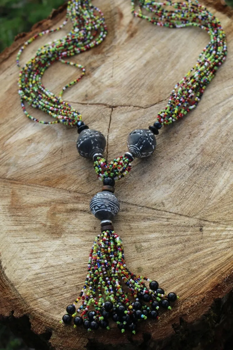 African Statement Necklace with Masai Beadwork