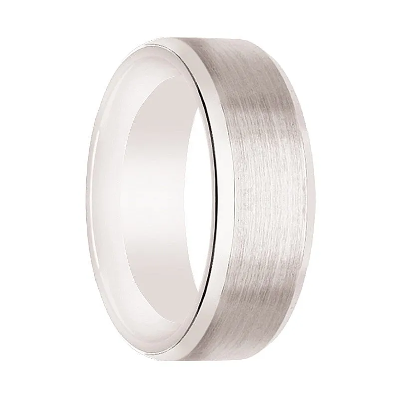 ANTARES | Silver Tungsten Ring, White Ceramic Interior, Beveled