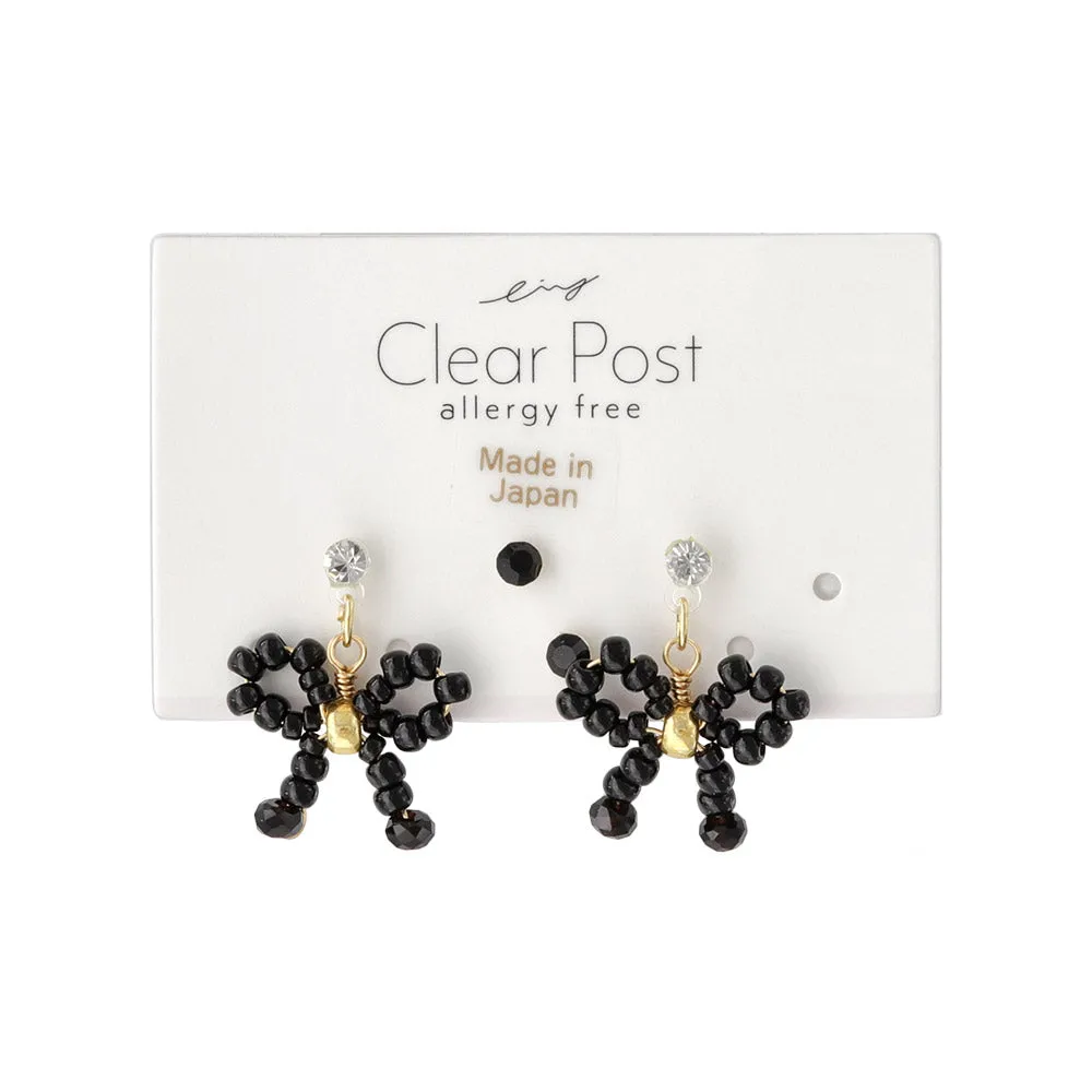 Beaded Bow Plastic Earring Set