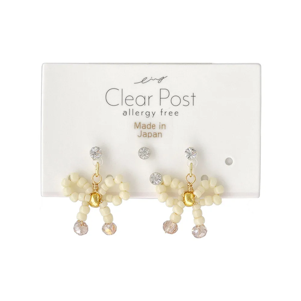 Beaded Bow Plastic Earring Set