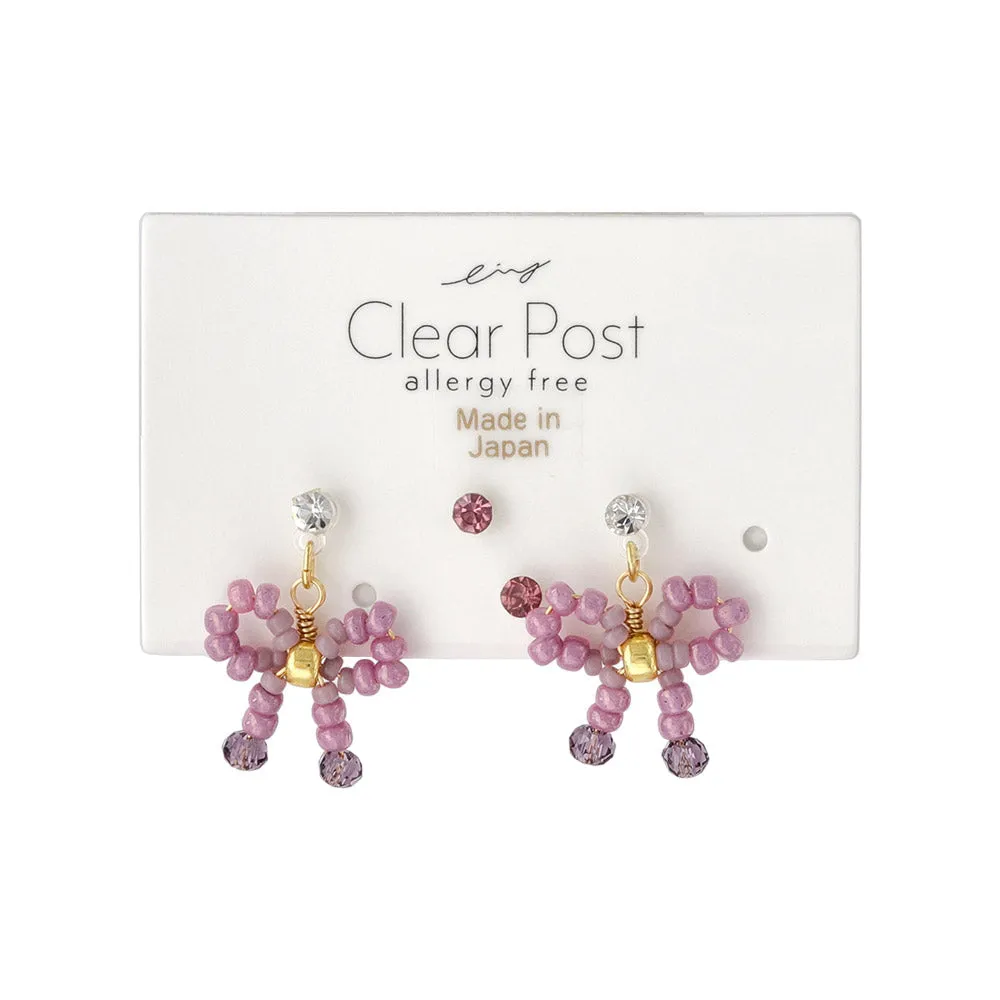 Beaded Bow Plastic Earring Set