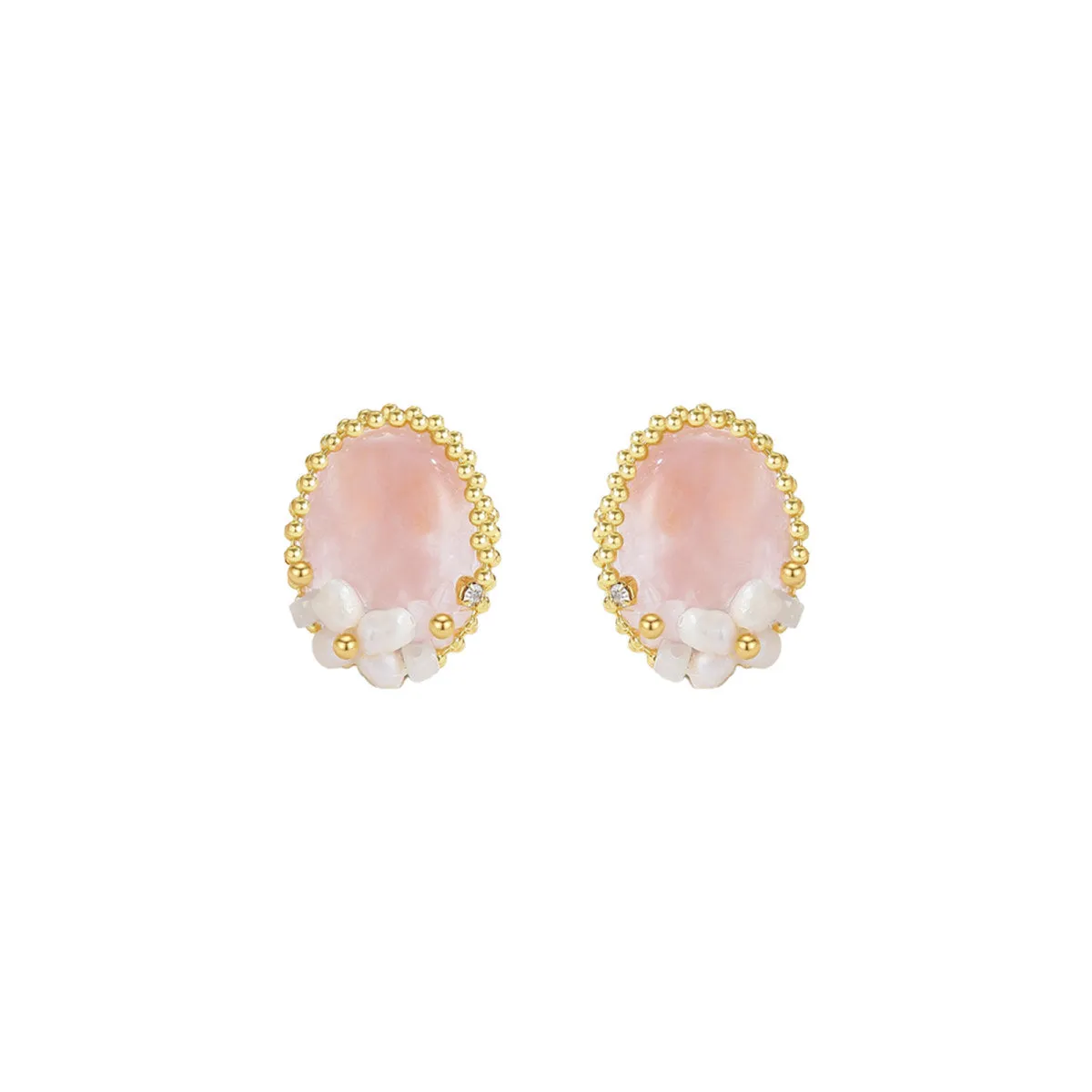 Beaded Coral Stud Pink Earrings