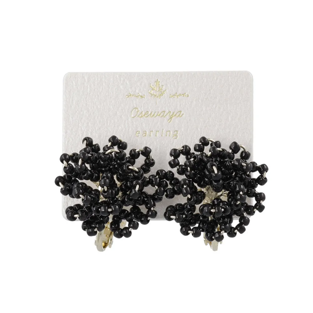 Beaded Flower Clip On Earrings