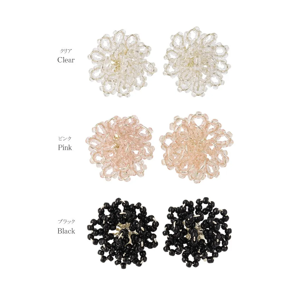 Beaded Flower Clip On Earrings