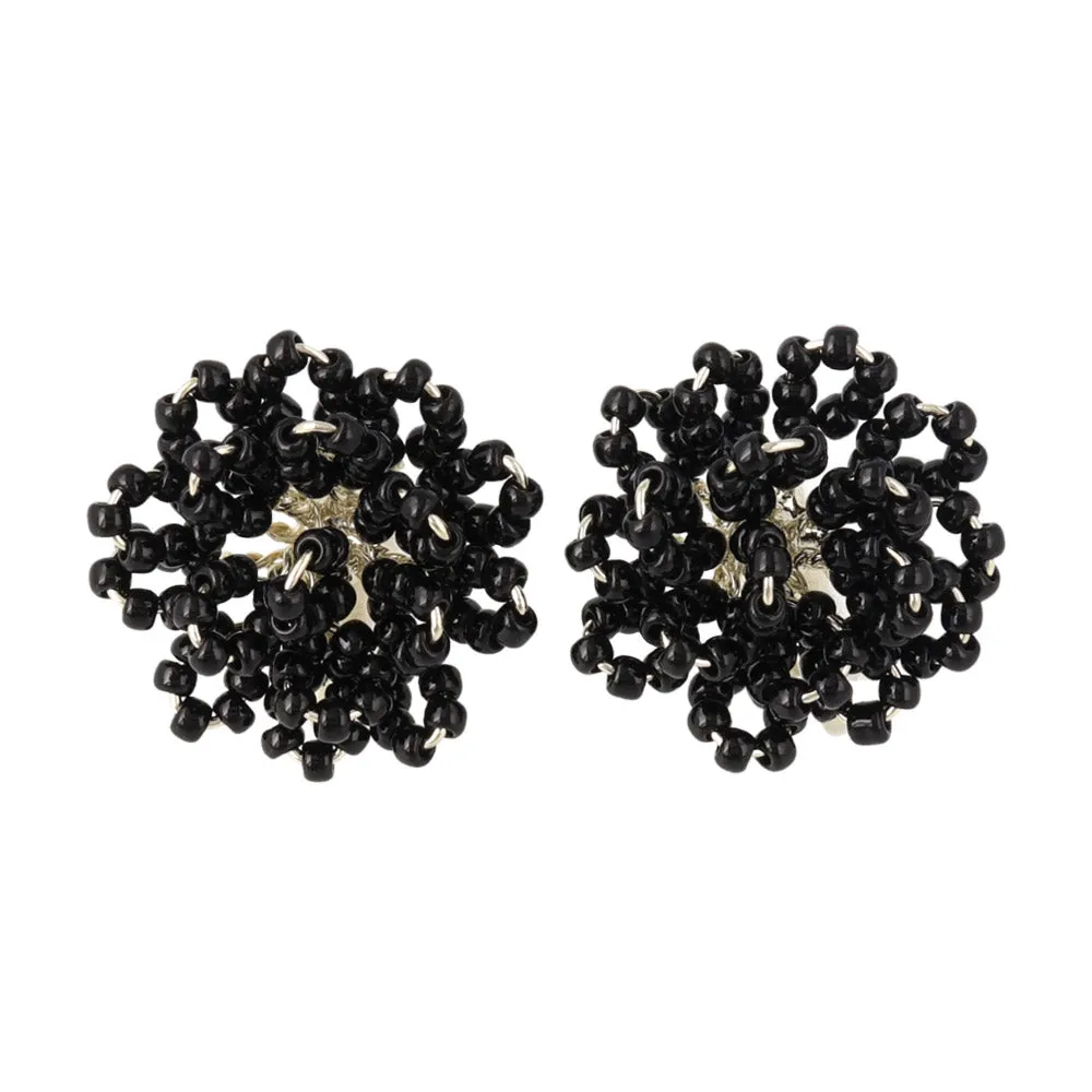 Beaded Flower Clip On Earrings