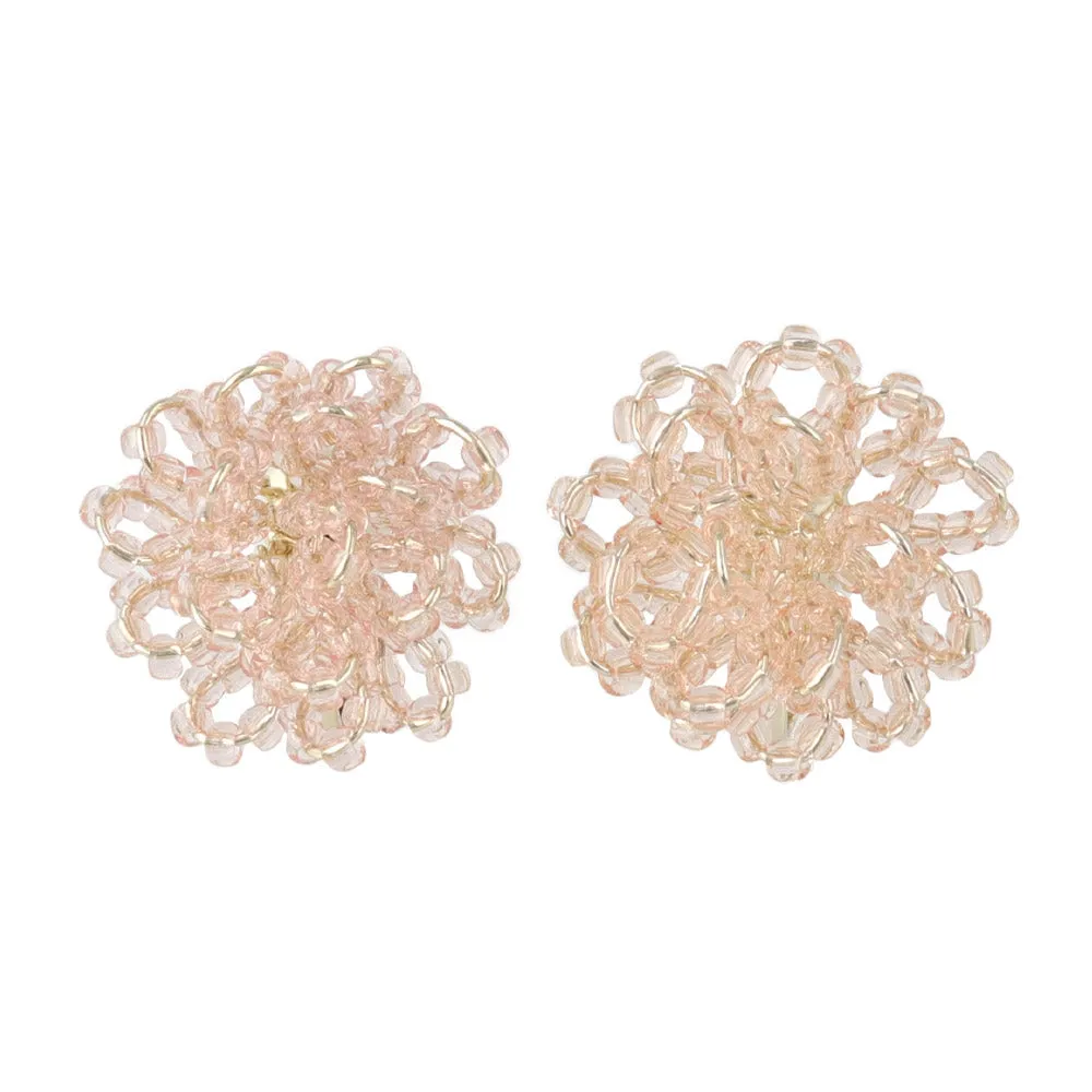 Beaded Flower Clip On Earrings