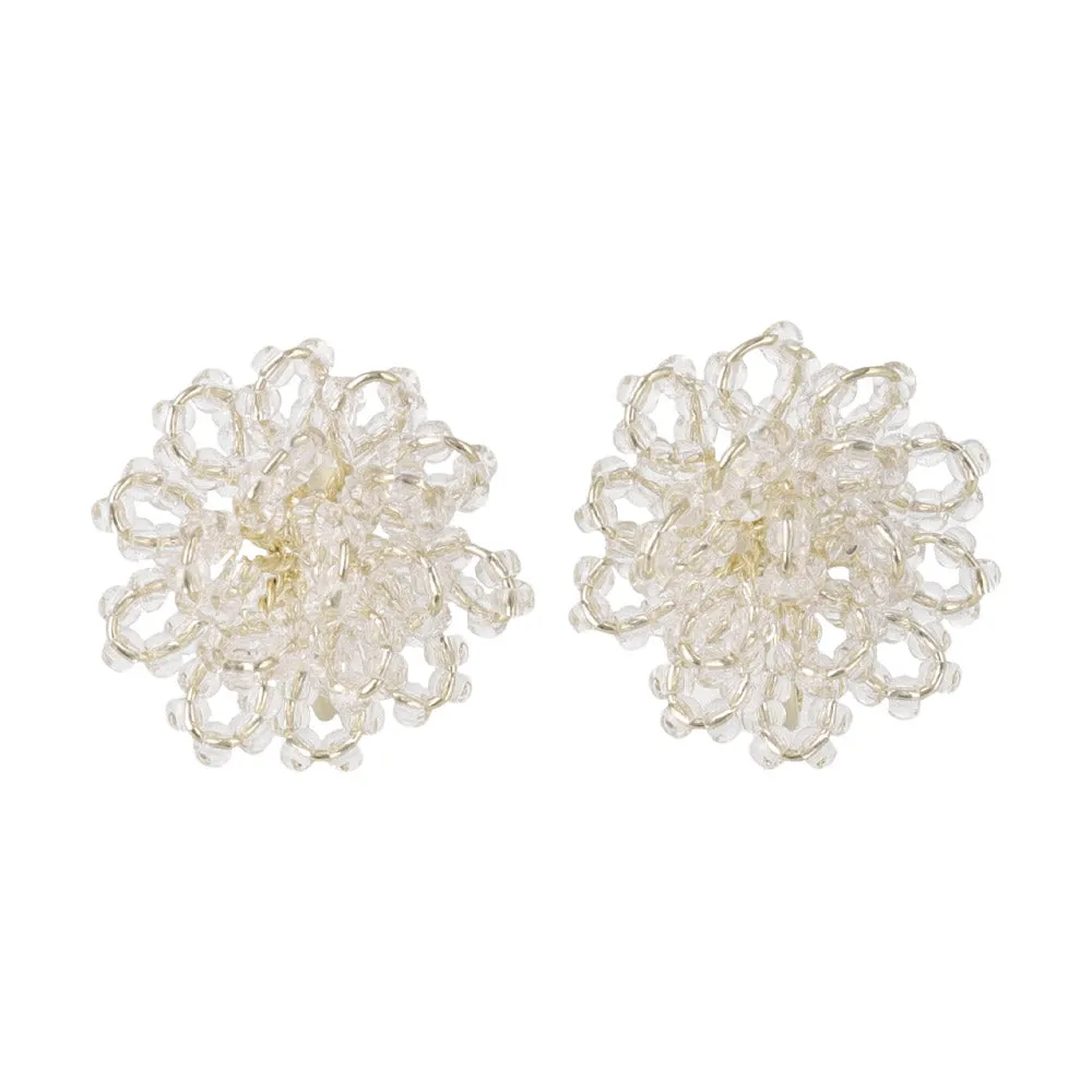 Beaded Flower Clip On Earrings