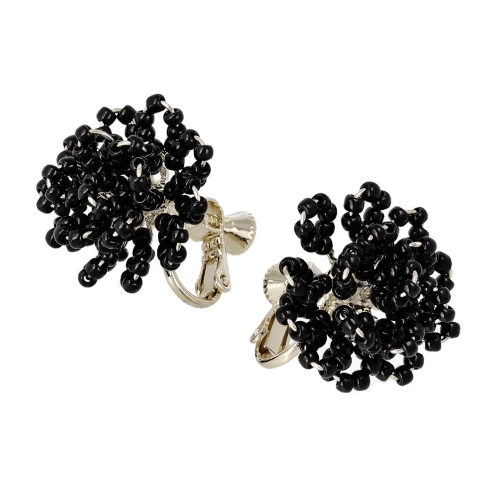 Beaded Flower Clip On Earrings