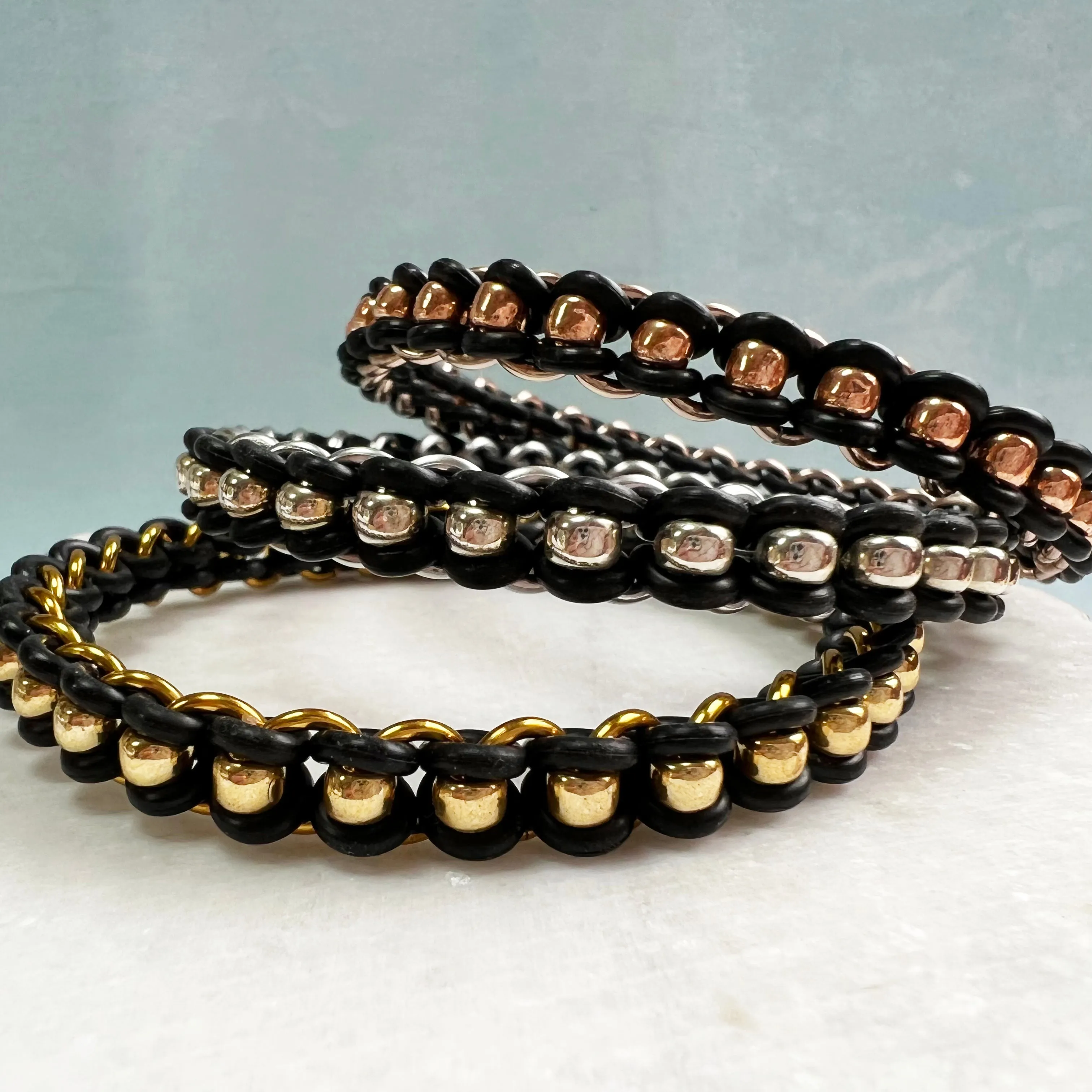 Beaded Stretch Bangle Black & Metallic Mini Kit and Free Video - Choose Color