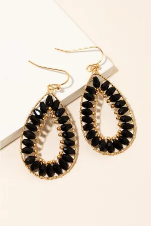 Beaded Tear Dangle Hook Earrings - Black