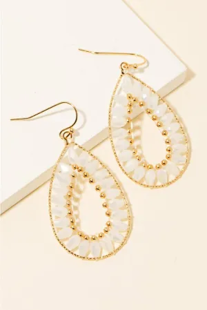 Beaded Tear Dangle Hook Earrings - White