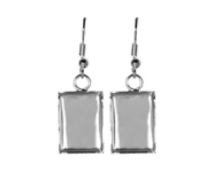 Bezel Earrings - Rectangle - 18mm x 12mm - 1 pair - Silver