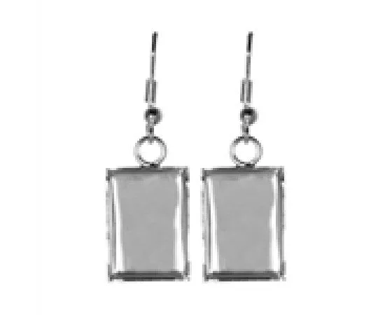 Bezel Earrings - Rectangle - 18mm x 12mm - 1 pair - Silver