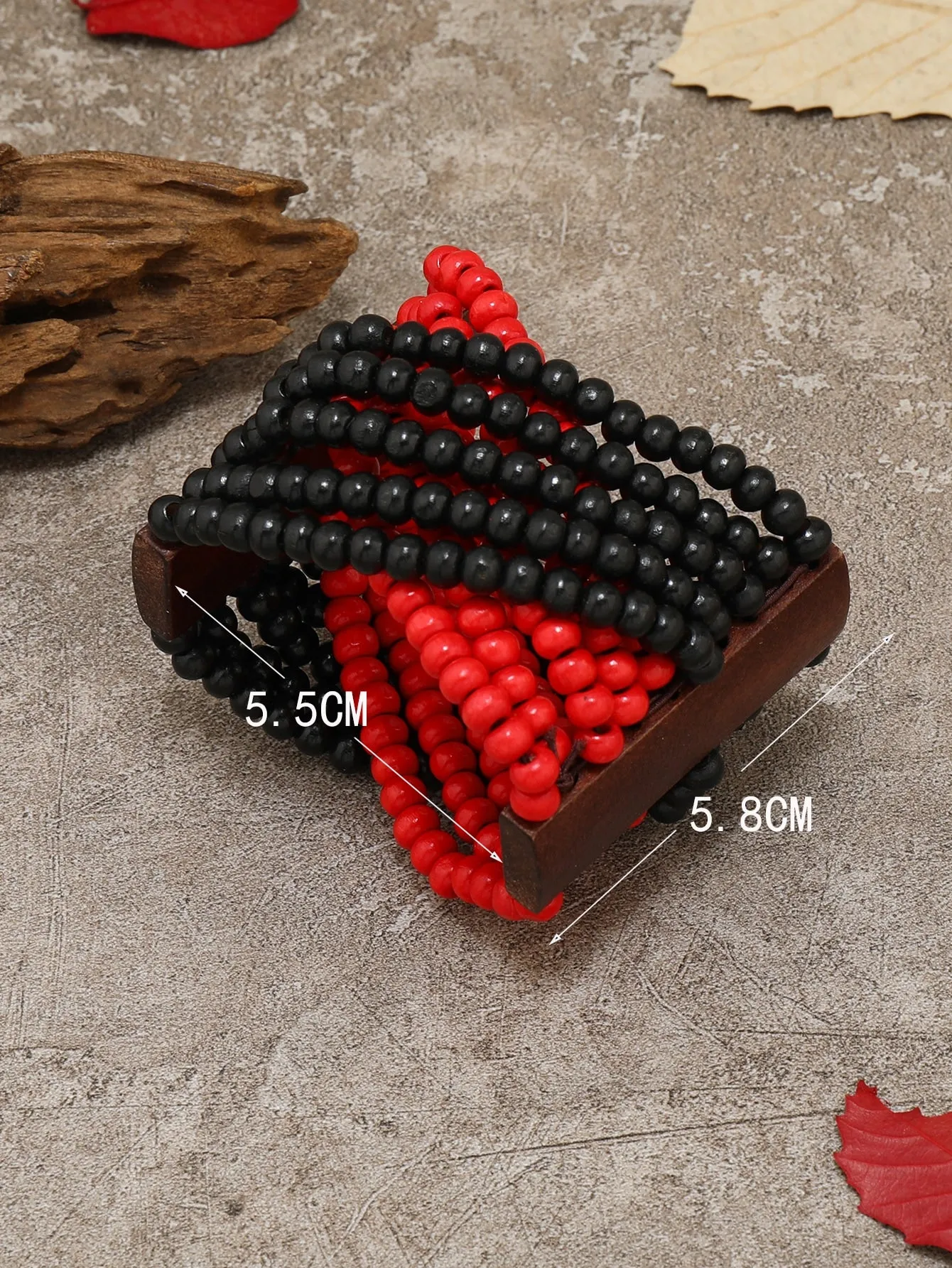 Black and Red Wooden Layered Beaded Bracelet Women Bracelet Stackable Bracelet