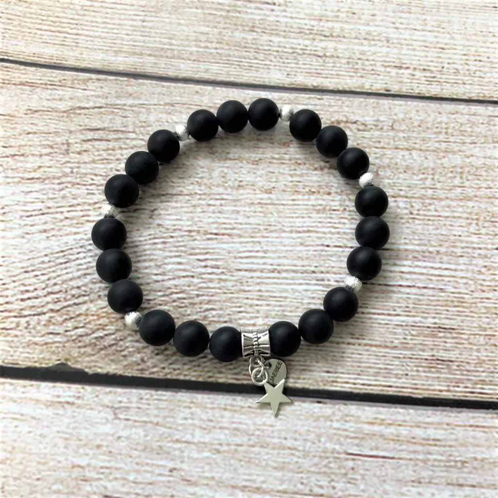 Black and Silver Marble Bracelet Stack Set