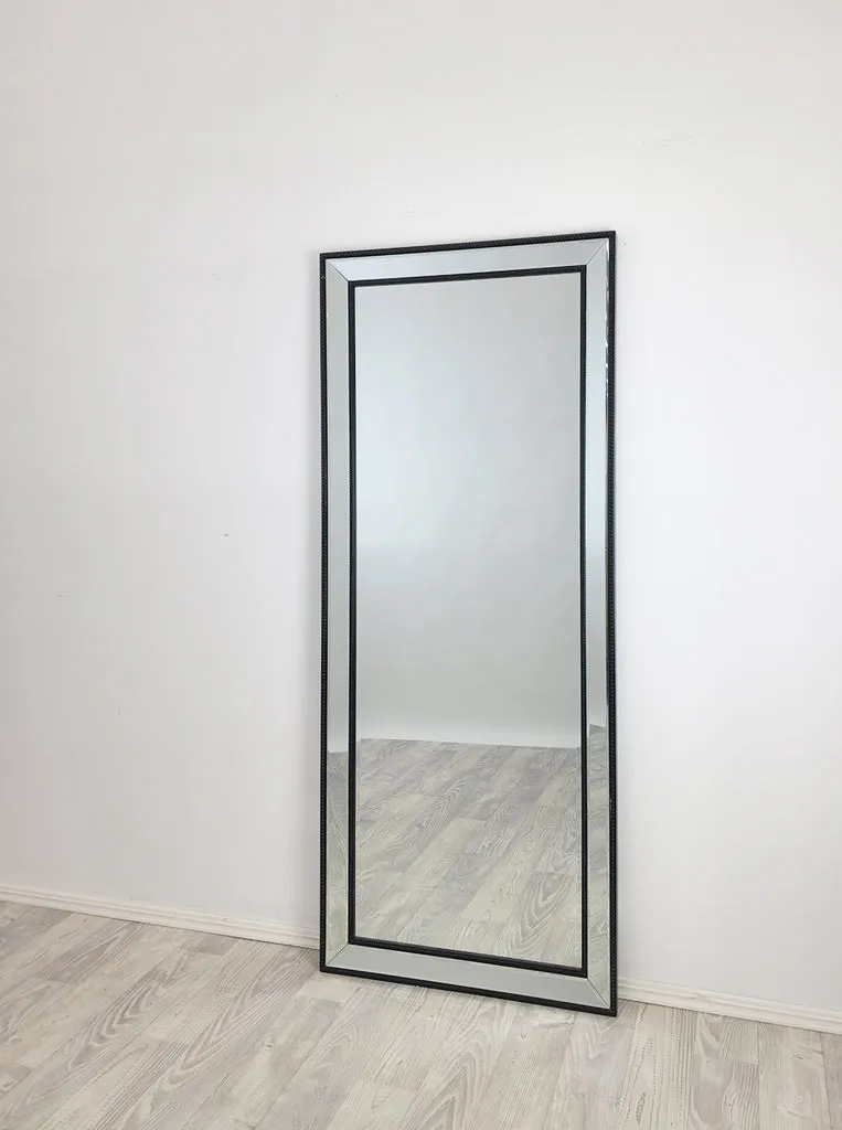 Black Beaded Framed Mirror 70cm x 170cm, High-Quality Wood