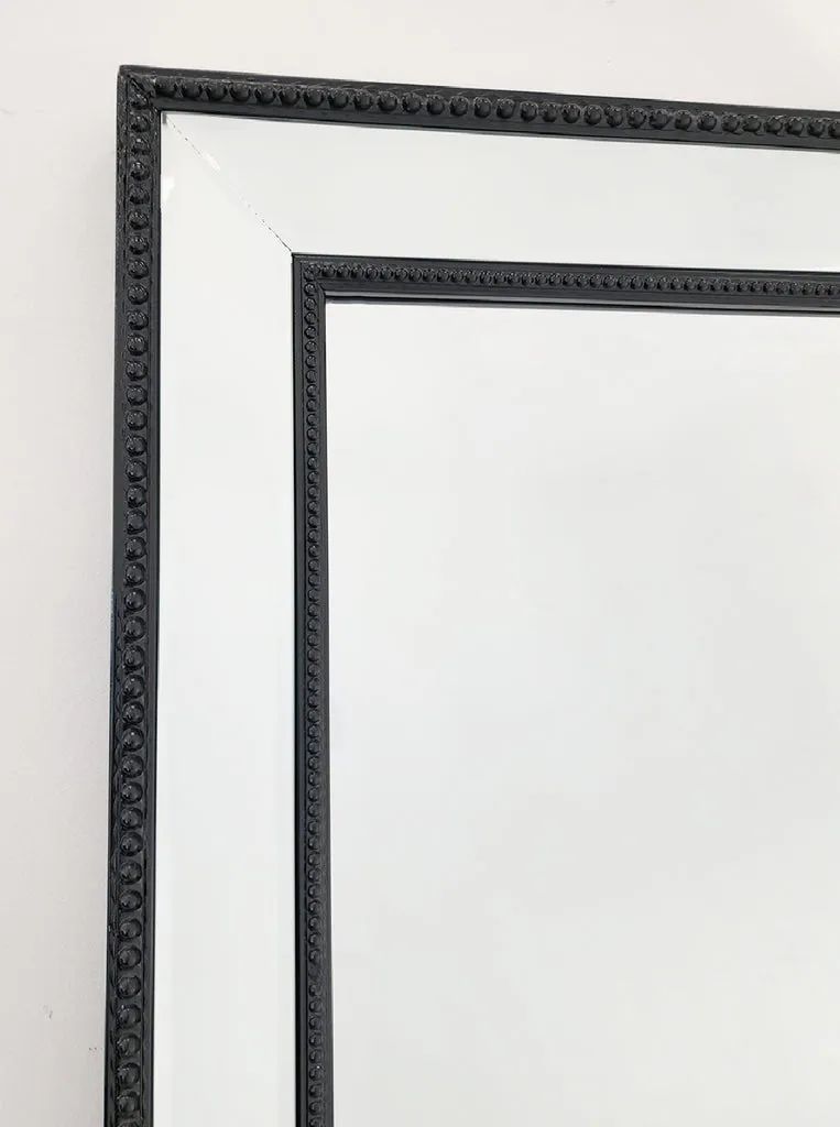 Black Beaded Framed Mirror 70cm x 170cm, High-Quality Wood