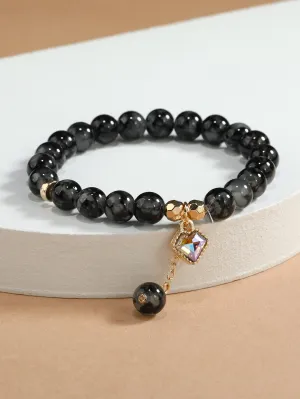 Black Rhinestone Charm Beaded Bracelet Stackable Stretch Bracelets Creative