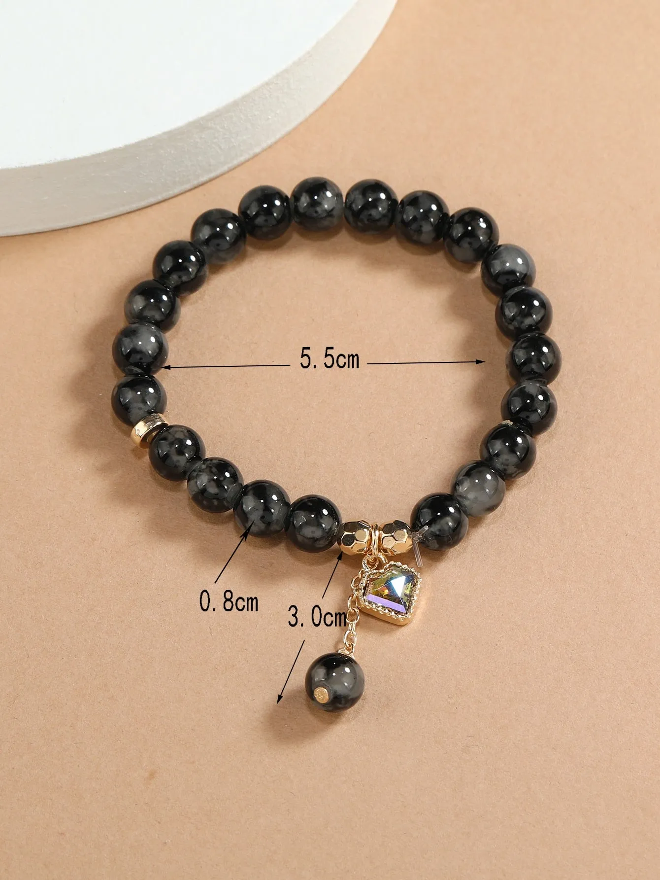 Black Rhinestone Charm Beaded Bracelet Stackable Stretch Bracelets Creative