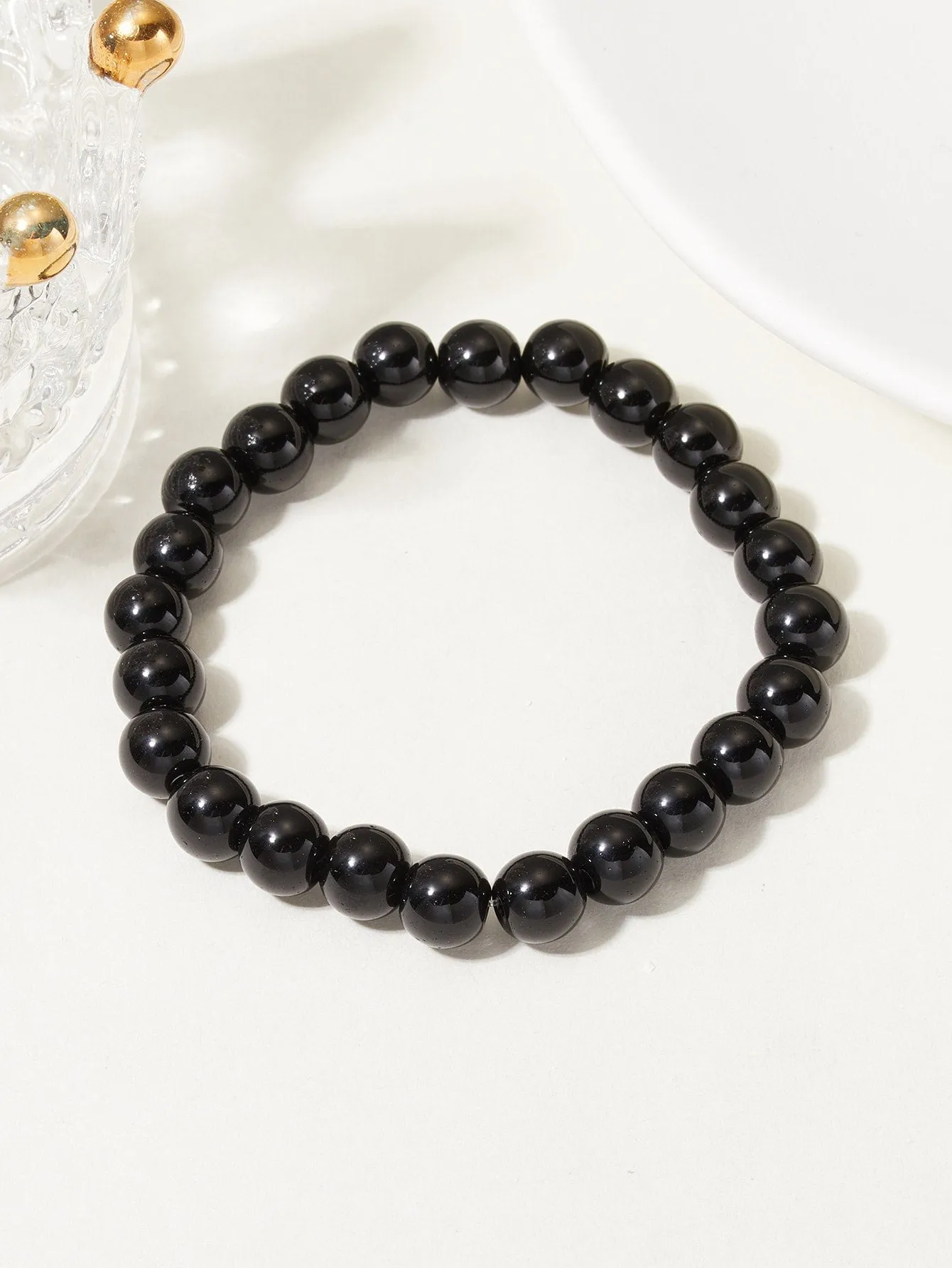 Black Stone Beaded Bracelet for Women Crafted Jewelry Stackable Bracelets