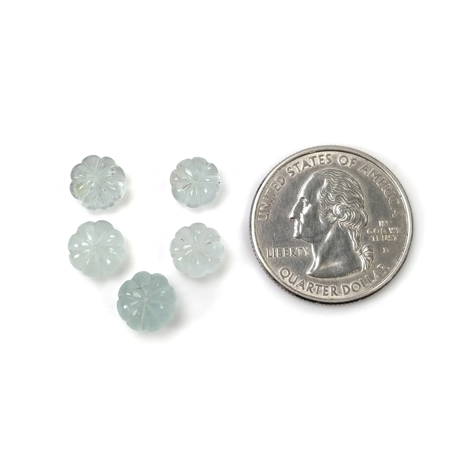 BLUE AQUAMARINE Gemstone Loose Beads : 13.65cts Natural Untreated Aquamarine Hand Carved Rondelle Beads 9mm - 7.5mm 5pcs