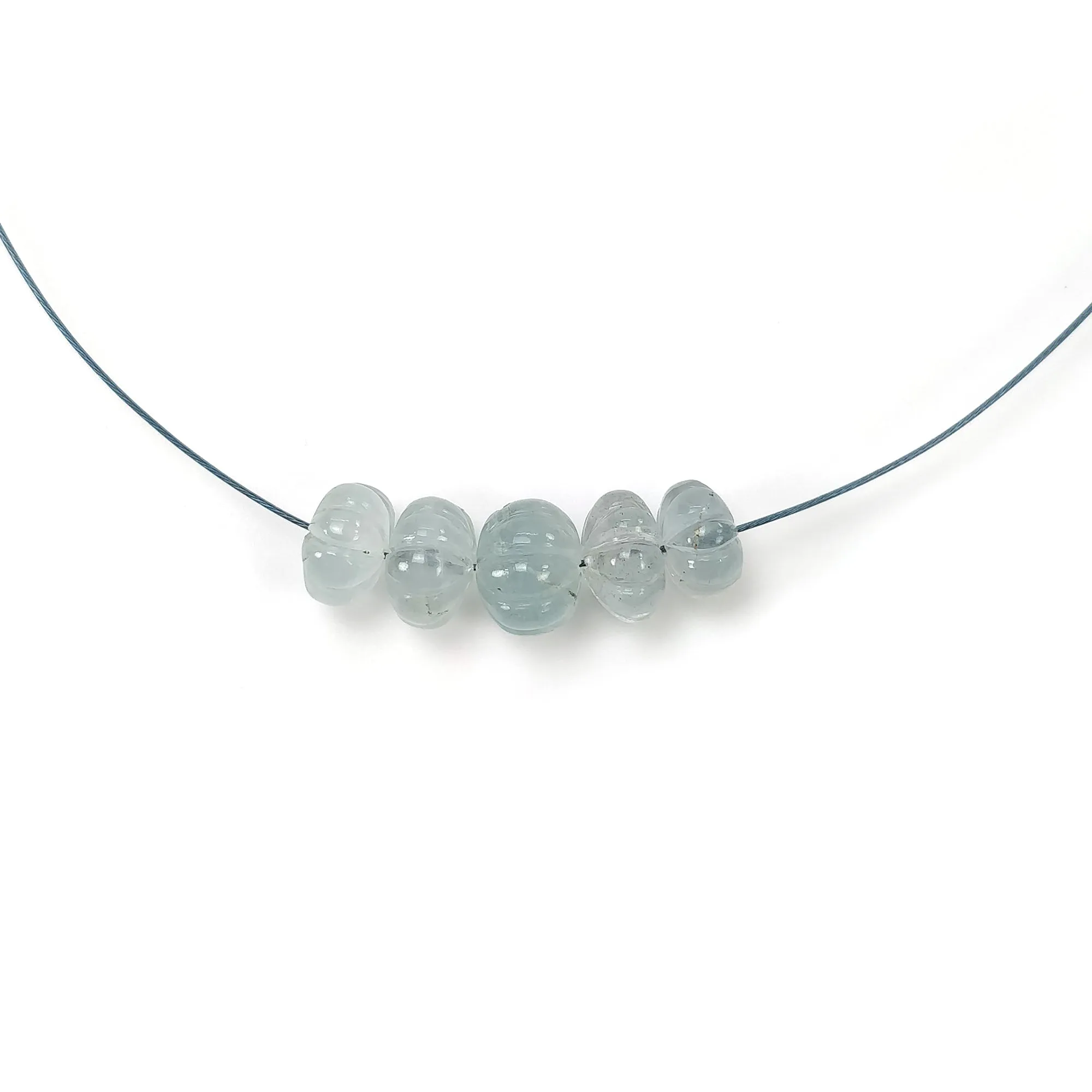 BLUE AQUAMARINE Gemstone Loose Beads : 13.65cts Natural Untreated Aquamarine Hand Carved Rondelle Beads 9mm - 7.5mm 5pcs