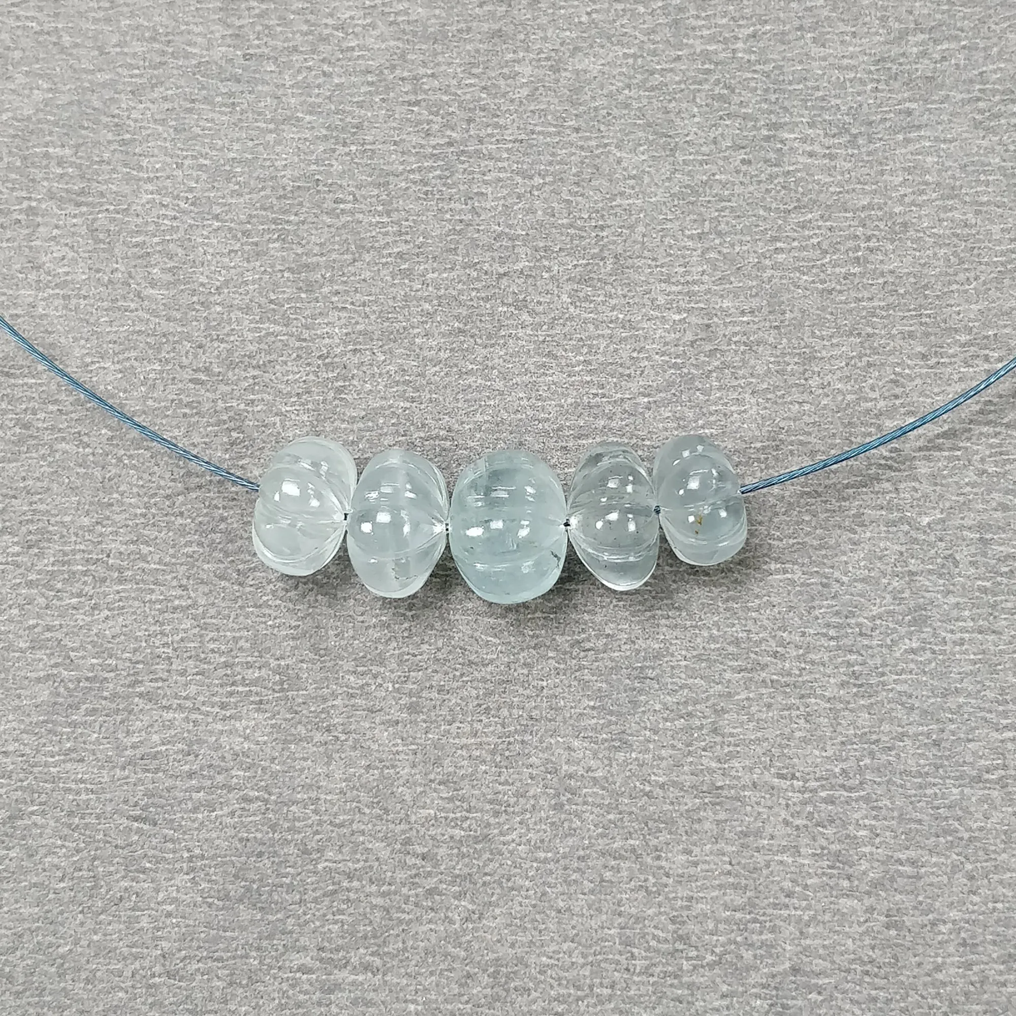 BLUE AQUAMARINE Gemstone Loose Beads : 13.65cts Natural Untreated Aquamarine Hand Carved Rondelle Beads 9mm - 7.5mm 5pcs