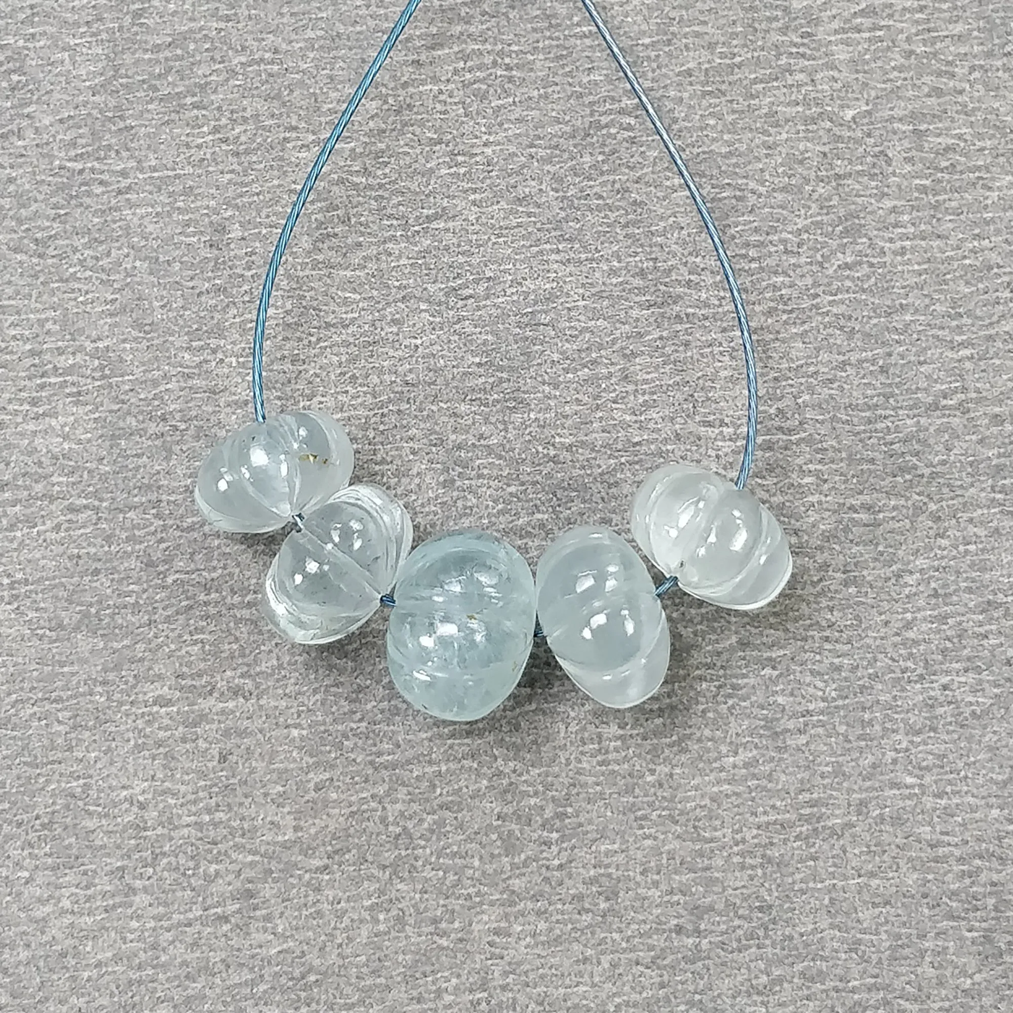 BLUE AQUAMARINE Gemstone Loose Beads : 13.65cts Natural Untreated Aquamarine Hand Carved Rondelle Beads 9mm - 7.5mm 5pcs