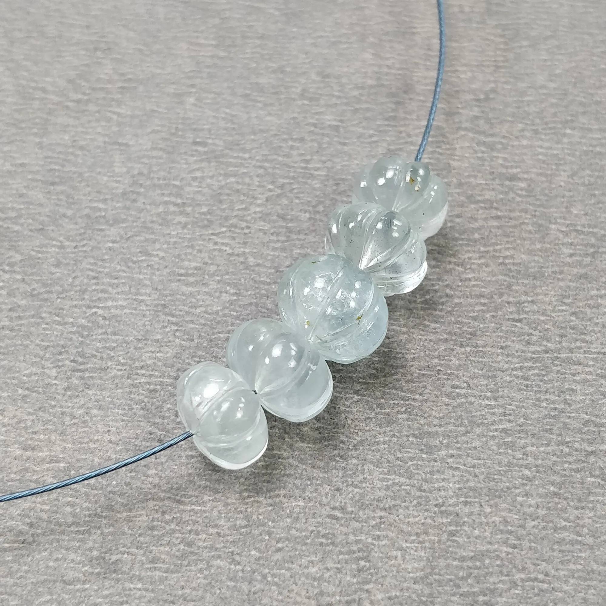 BLUE AQUAMARINE Gemstone Loose Beads : 13.65cts Natural Untreated Aquamarine Hand Carved Rondelle Beads 9mm - 7.5mm 5pcs