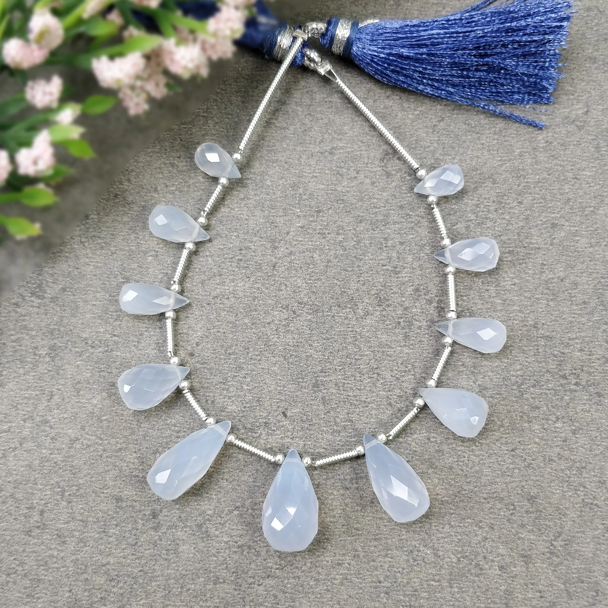 BLUE CHALCEDONY Gemstone Checker Cut Loose Beads : 36.10cts Natural Untreated Sapphire Faceted Tear Drops Beads 8mm - 15.5mm