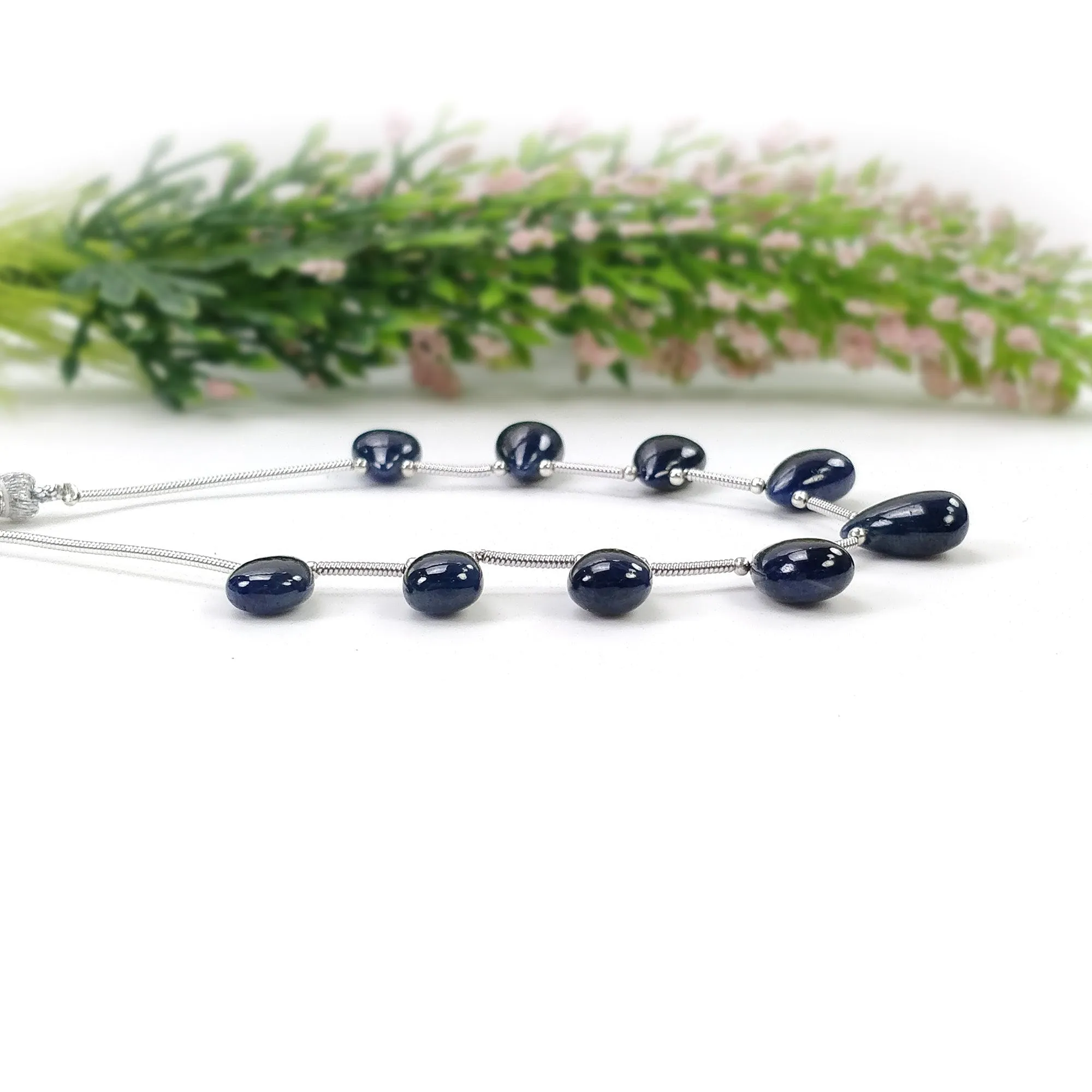 BLUE SAPPHIRE Gemstone Loose Beads : 47.05cts Natural Untreated Sapphire Plain Almond Beads 11*7.5mm - 12.5*9mm