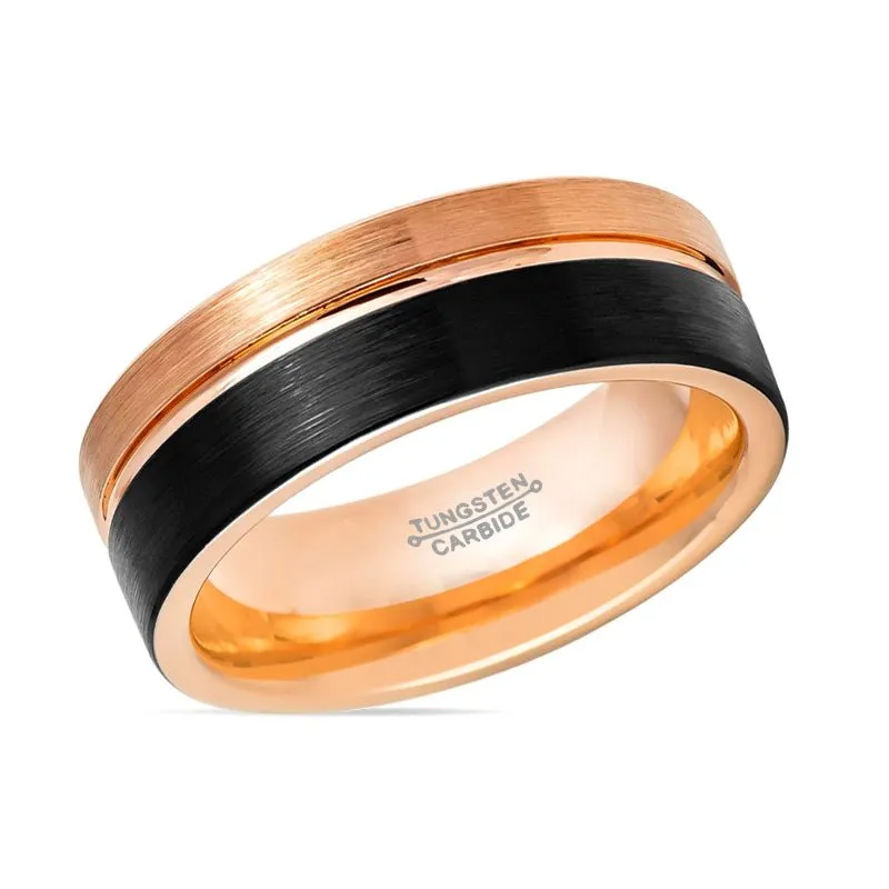 BRENTLEY | Tungsten Ring Rose and Black Groove