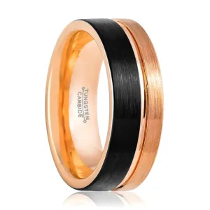 BRENTLEY | Tungsten Ring Rose and Black Groove