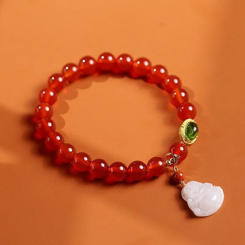 Buddha Beads 8mm Natural Red Agate Bracelet